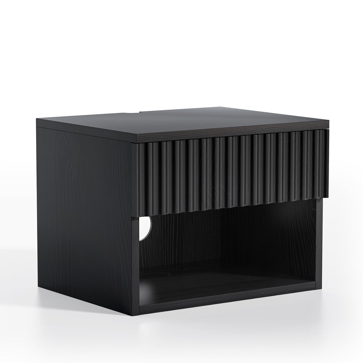 MoomJiee Floating Nightstands Set of 2 with Drawer and Open Shelf, Small Wall Mounted Bedside End Table, Modern Fluted Night Stand for Bedroom, Living Room, Black MoomJiee