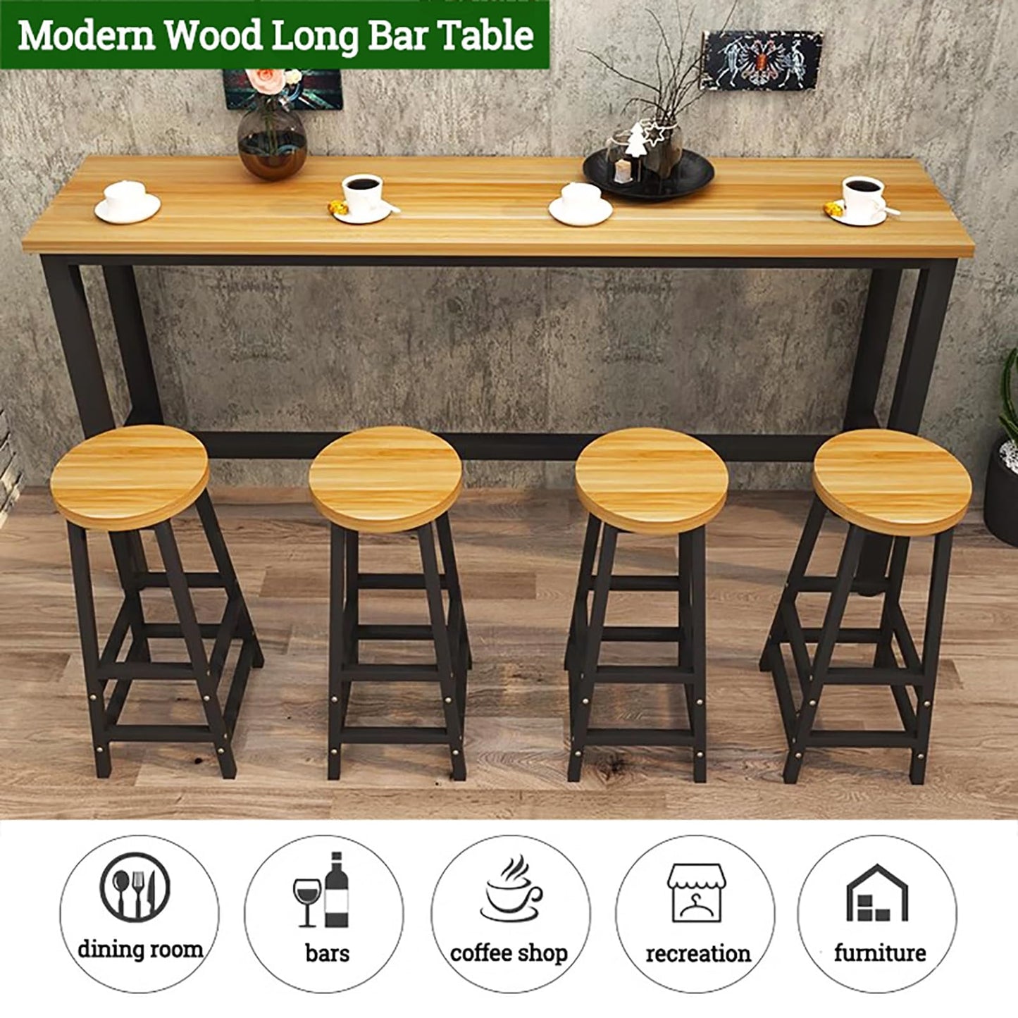 Modern Rectangle Bar Table - Space-Saving Console Dining Table in Black - WoodArtSupply