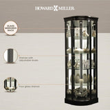 Howard Miller Marlowe II Corner Curio Cabinet, Long Heighted Showcase Black Finish Adjustable Shelves & Levelers, Illuminated Interior Lightning Perfect for Living Room Office and Room Decor Howard Miller
