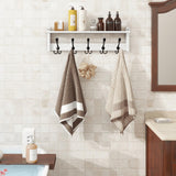 Homode Wall Shelf with Hooks, 24 Inch Coat Rack with Shelf, Farmhouse Entryway Floating Shelf with Tri Hooks, Coat Hanger with Storage for Bathroom, Entry Way, Mudroom, White Homode