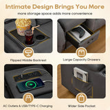 IPKIG 67" RV Loveseat Double Recliner Sofa with FILP Back Console, Storage Drawer, Side Pockets, Lychee Pattern Tech Fabric Manual Reclining Chair Home Theater Seating (Grey) IPKIG