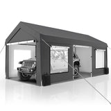GARTOO Upgrade 10' x 20' Heavy Duty Carport, Extra Large Shelter with Roll-up Ventilated Windows & Side Doors, Portable Garage for Car Boat Truck Auto Shelter Motorcycle Outdoor Events Parties, Gray GARTOO
