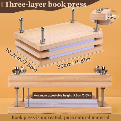 JUPEAN 34 Pcs Book Binding Kits, Book Press(11.81”x7.56”), Books Making Kit with Bone Folder Bookbinding Needles Waxed Threads Books Binding Awl, Bookbinding Tools for Beginners JUPEAN