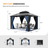 Amopatio 10' X 12' Hardtop Gazebo, Permanent Aluminum Gazebo with Galvanized Steel Double Roof, Outdoor Metal Gazebos with Curtain and Netting for Patio, Deck and Backyard, Blue Amopatio