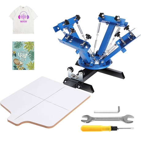 VEVOR 4 Color 1 Station Screen Printing Machine, 21.2x17.7in / 54x45cm Screen Printing Press 360° Rotable Silk, Double-Layer Positioning Pallet for T-Shirt DIY Printing VEVOR