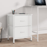 Vagusicc Nightstand Set of 2 with Charging Station, End Table Bedside Table with Power Outlet & USB Ports, Side Table with 2 Fabric Drawers for Bedroom, Living Room, White Vagusicc