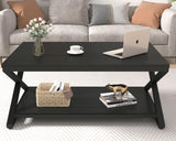 HSH Black Coffee Table with Storage Shelf, Modern Minimalist Metal Wood Living Room Table, Simple 2 Tier Rectangle Center Table, 39 Inch Home Office Bedroom Cocktail Tea Table Display Coffee Table HSH