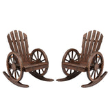 FURNDOOR Outdoor Wood Rocking Chair Set of 2 - Patio Wagon Wheel Rocking Chair 2 PCS, Rustic Rocker Single Chairs for Country, Yard, Porch FURNDOOR