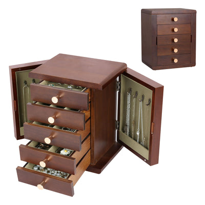 Kendal Wooden Jewelry Box for Women, Wooden Jewelry Organizer, 5-Layer Jewelry Organizer Box with Side Door, Jewelry Holder Organizer for Earrings, Necklaces, Rings