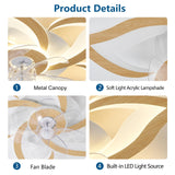 Dalouguan Geometric Ceiling Fan with Lights Remote Control, Wooden Ceiling Fan with Light, 3 Light Color 6 Speeds Low Profile Flush Mount Ceiling Fan for Kitchen Bedroom Living Room Dalouguan