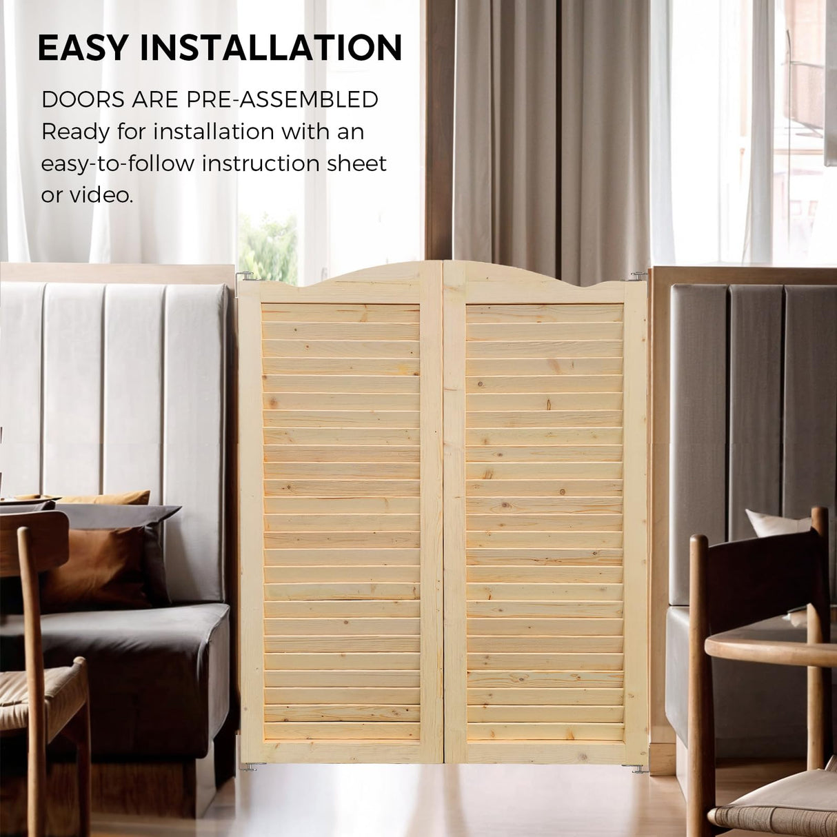 S&Z TOPHAND® 36in x 42in Swinging Louvered Cafe Doors,Solid Wood, Room Divider, Home, Kitchen, Bar S&Z TOPHAND