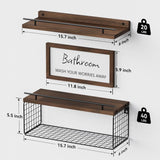 WOPITUES Floating Shelves for Wall Decor Sign, Bathroom Organizers and Storage, Bathroom Shelves Over Toilet with Metal Guardrail-Rustic Brown WOPITUES