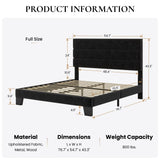 SHA CERLIN Full Platform Bed Frame with Velvet Upholstered Headboard, Mattress Foundation with Strong Wooden Slats Support, No Box Spring Needed, Black SHA CERLIN