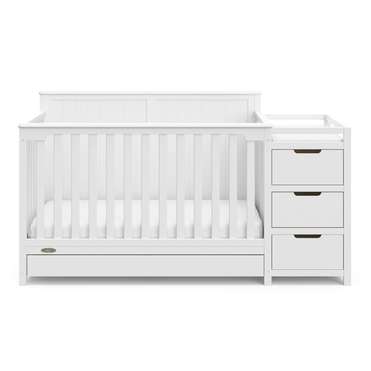 Graco Hadley 5-in-1 Convertible Crib and Changer with Drawer (White) – GREENGUARD Gold Certified, Crib and Changing -Table Combo with Drawer, Includes Baby Changing Pad, Converts to Full-Size Bed Graco
