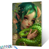 Paint by Number Chinese Green Dragon with Little Girl DIY Painting Canvas with Brushes Acrylic Paints Anime Style Dark Cyan Gold Paint by Numbers for Adults and Kids Beginner 16x20 Inch（without Frame） Tucocoo