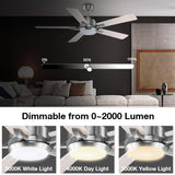 cumilo 52” Smart Outdoor Ceiling Fans LED Lights and Remote,Quiet DC Motor,6 Speed,Dimmable,Indoor Modern Brushed Nickel Ceiling Fan Controlled by WIFI Alexa App,Gray Silver Wood Bedroom Patio Porch cumilo