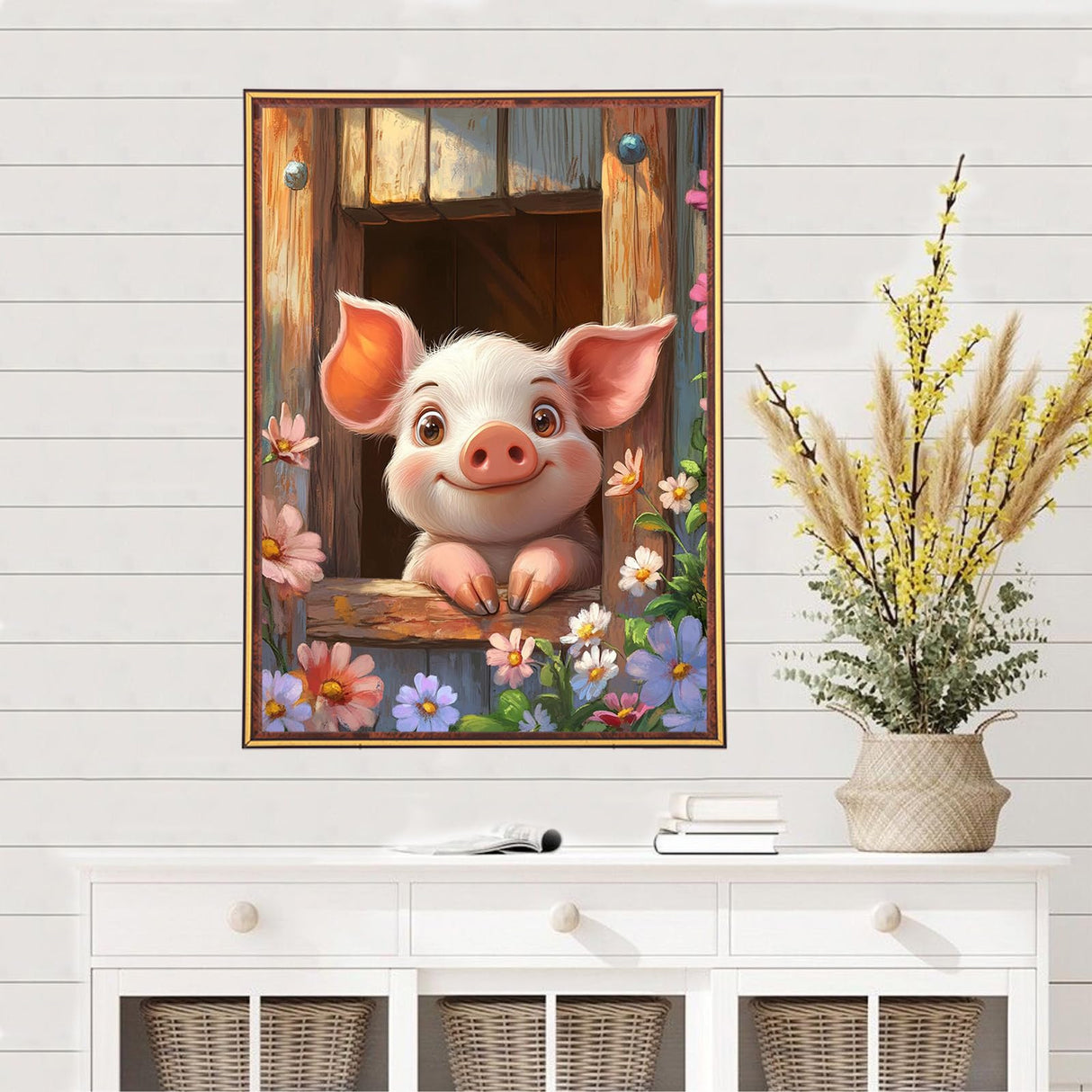 MEIYUDA 5D Pig Diamonds Painting Kits for Adults, DIY Flowers Cute Pig Round Full Drill Diamond Art for Adults Beginners, Cartoon Animals Crafts Kits for Home Wall Decor Present 12×16inch MEIYUDA