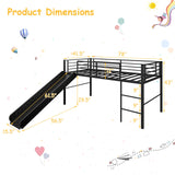 Giantex Twin Loft Bed with Slide, Metal Low Bunk Bed w/Safety Guardrails & Built-in Ladder, Toddler Bed Floor Frame for Boys & Girls, No Box Spring Needed (Black) Giantex