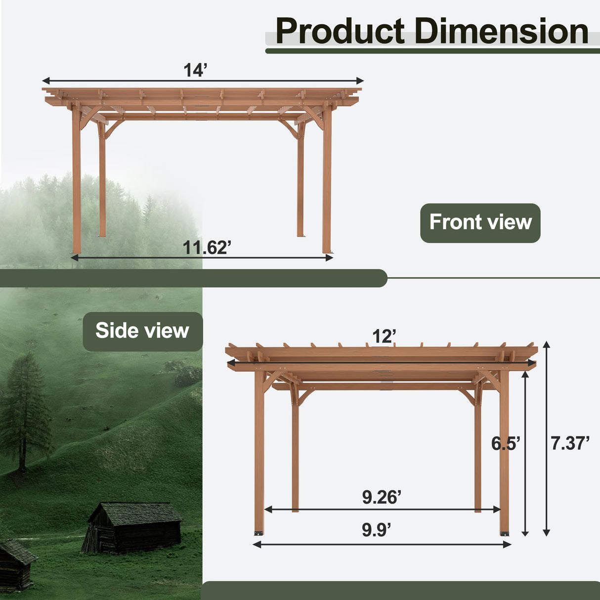 Jaxilyn 14'x12' Wood Pergola,Outdoor Wood Gazebo Grape, Durable, Quality Supported Structure Entertaining Outdoor Wooden Pergola for Climbing Plant Support at Garden, Patio, Backyard, Deck, Brown Jaxilyn