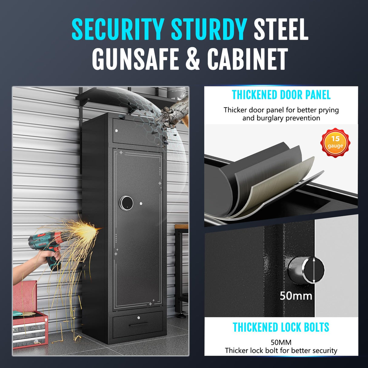 KAER 15-17 Gun Safe Digital Gun Safe for Rifles and Pistols Gun Cabinet Rifle Safe for Home with Adjustable Rifle Racks Gun Safes Multi Layer Design with Separate Lockbox and Drawer KAER