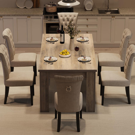 Garvee Wood Farmhouse Dining Table for 4-6, Heavy Duty Large Kitchen Table, 63 Inches Long Rectangular Dining Room Tables with Strong Legs, 1.18" Thickness Tabletop, for Big Family, Rustic Gray Garvee