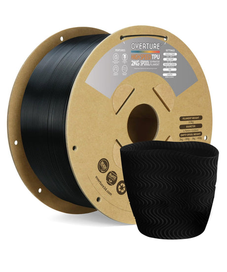 OVERTURE TPU High Speed Filament 1.75mm Flexible Roll, 95A Soft 3D Printer Filament, 2kg Spool (4.4 lbs), Fit Most FDM Printer (HS TPU 2kg Black 1-Pack) OVERTURE