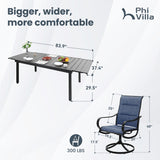 PHI VILLA 9 Piece Outdoor Patio Dining Set, 8 Swivel Outdoor Padded Chairs and 1 Extendable Large Patio Table, Outdoor Furniture Table and Chair Set for 6-8 Person (Blue) PHI VILLA