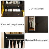 DalyLuxa 3 Doors Armoire Wardrobe Closet with Mirror & Organizers, LED Wooden Bedroom Armoires with Hanging Rod for Bedroom, Black DalyLuxa