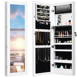 Giantex LED Jewelry Cabinet Wall Mounted Door Hanging, Lockable Jewelry Armoire with 47.2'' Full Length Mirror, Foldable Makeup Tray, Lipstick Brush Holders, Jewelry Storage Organizer (White) Giantex