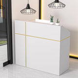 AHB Reception Desk with Counter, Modern Front Table Equipped Lockers & Storage Shelves, 48-inch Checkout Counter with DIY Stripe for Lobbies, Salons, Retail, Home Offices, Reception Room AHB