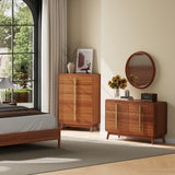 JOINICE,Mid Century Modern Dresser,5 Drawer Dresser with Storage,Chest of Drawers with Metal Handle,Large Wooden Drawer Organizer,Tall Dresser for Bedroom,Living Room,Hallway,Cherry JOINICE