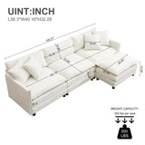 Modular Convertible Sectional Couch, 4 Seat L Shaped Sofa Reversible Chaise Sectional Sofa Deep Seat Cloud Couch Chenille for Home, Apartment, Dorm (Cream White, L Shaped) PEIHONGET