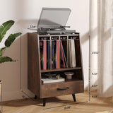 HedoAjim Large Record Player Stand with Vinyl Storage with LED Light, Turntable Stand with Drawer, Midcentury Record Player Table Holds Up to 200+ Albums, DVD Shelf for Music Room Living Room-Walnut HedoAjim