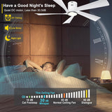 Ohniyou 52” Flush Mount Ceiling Fan with Lights, Remote & APP Control Low Profile Indoor Outdoor Ceiling Fans, Dimmable, Quiet DC Motor, Reversible, White Ohniyou