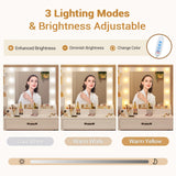 BTHFST Makeup Vanity Desk with Mirror and Lights & Charging Station & Makeup Stool, Vanity Table Set with Glass Top Storage Drawer & Beach & 3 Shelves for Bedroom (Modern White & Black) BTHFST