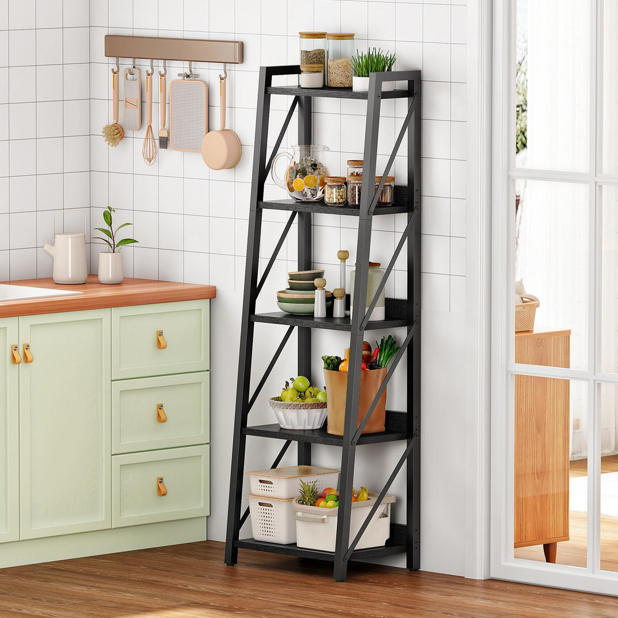 HOOBRO Ladder Shelf, 5-Tier Bookshelf, Corner Bookcase, Freestanding Storage Shelf Display Organizer, for Living Room, Bedroom, Home Office, Kitchen, Black BB305CJ01 HOOBRO