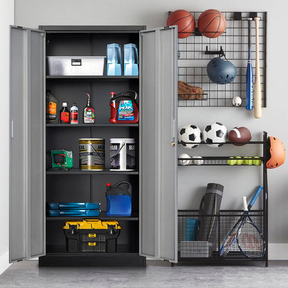 Metal Garage Storage Cabinet, 71" Office filing Storage Cabinet with 4 Adjustable Metal Shelves, Tall Large Utility Steel Cabinet with Door and Lock, for Office, Garage & Pantry Organizer Cabinet.