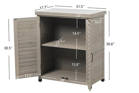 Potting Bench with Storage Cabinet and Metal Table Top for Outdoor Patio, Garden Furniture Wood Workstation Grey 31x17x36'' Dancongtea