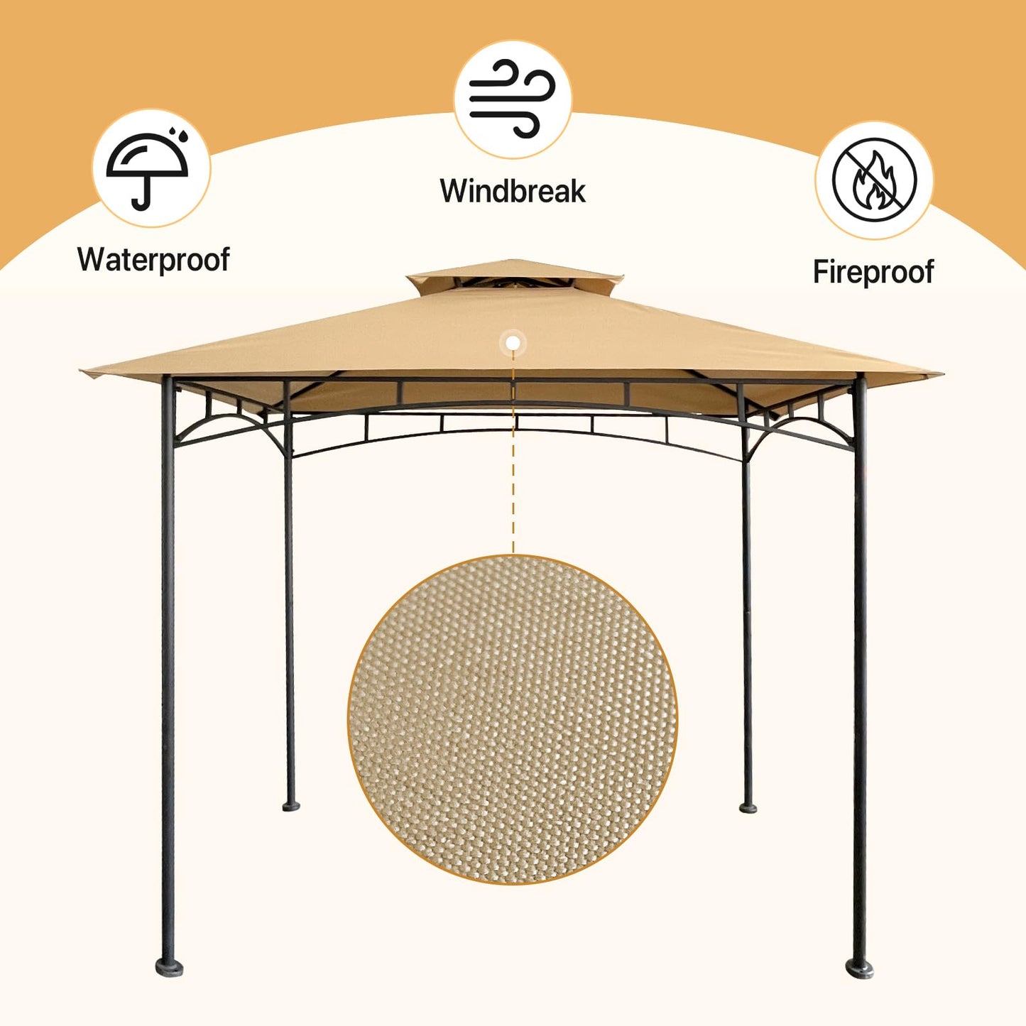 HETTRICK Gazebo Replacement Canopy 5x8 Shelter Double Tiered BBQ Cover Grill Shelter for Shop Garden Patio Yard Outdoor （Beige） - WoodArtSupply