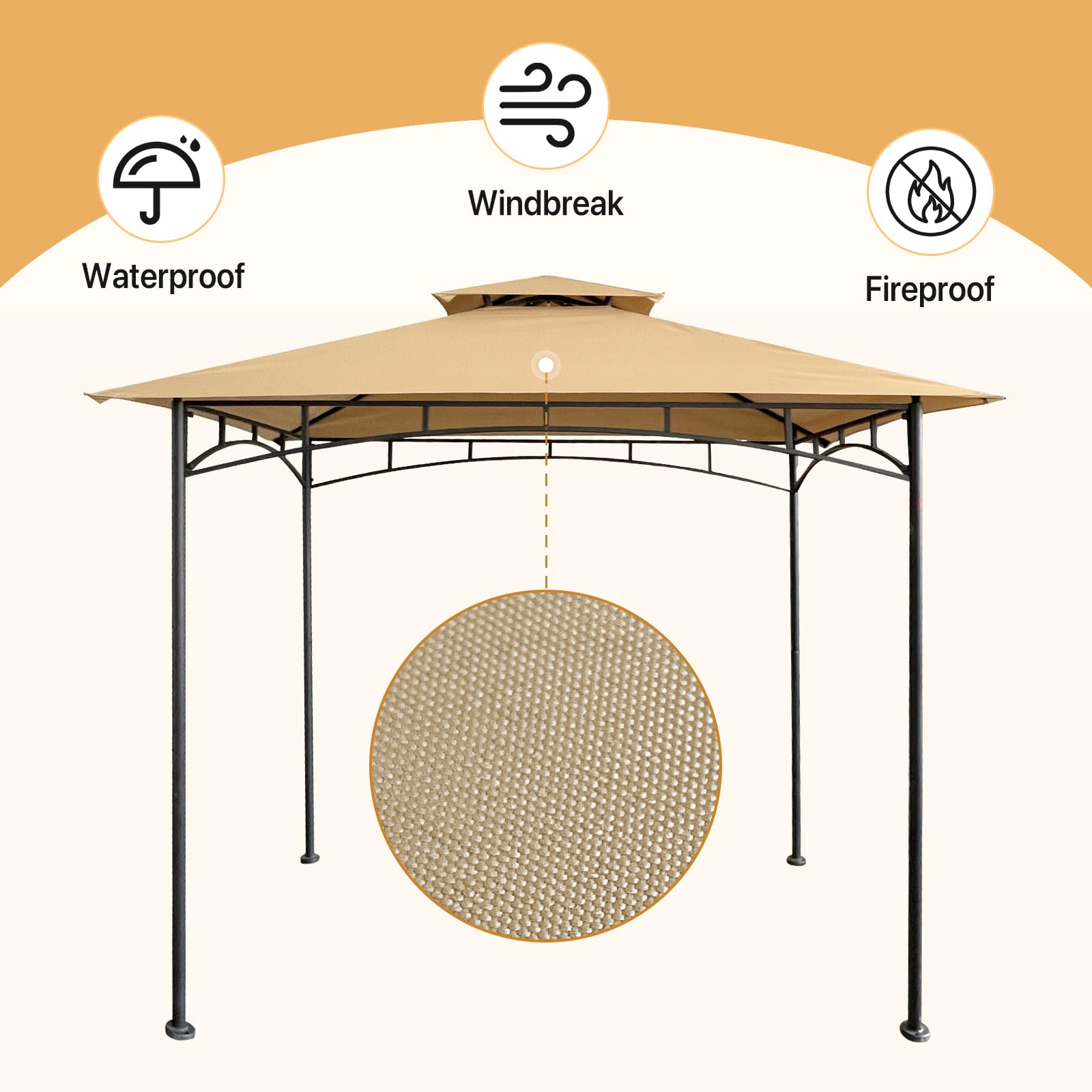 HETTRICK Gazebo Replacement Canopy 5x8 Shelter Double Tiered BBQ Cover Grill Shelter for Shop Garden Patio Yard Outdoor （Beige） - WoodArtSupply