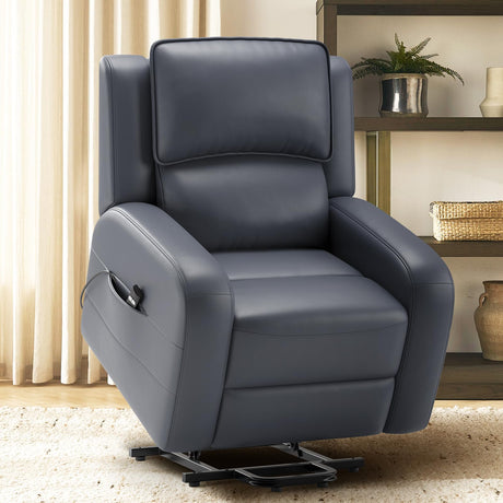 COLAMY Power Lift Recliner Chair for Elderly – Electric Leather Recliner with Remote Control, Ergonomic Backrest, Spacious Seat, Side Pocket & 2-Button Operation, 300lbs Capacity (Grey) COLAMY