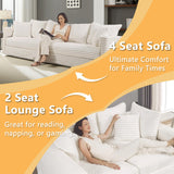 Tabaray 102.4" Oversized Cloud Couch, Convertible 4 Deep Seat Foam Sofa Couch, 2 in 1 Plush Corduroy Sofa with 6 Soft Pillows, Modern Modular Sectional Couches for Living Room, Apartment, Beige Tabaray