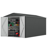 HOGYME 8 x 12 FT Outdoor Storage Shed, Large Metal Tool Sheds with Updated Frame Structure and Lockable Doors, Garden Shed for Backyard Garden Patio Lawn, Grey HOGYME