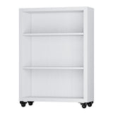 FUSUNBAO 3-Tier Bookshelf with Wheels Book Storage Organizer Bookcase Floor Standing Fixed Shelves Adjustable Shelf Display Shelves Cabinet for Living Room/Bedroom/Office (White) FUSUNBAO