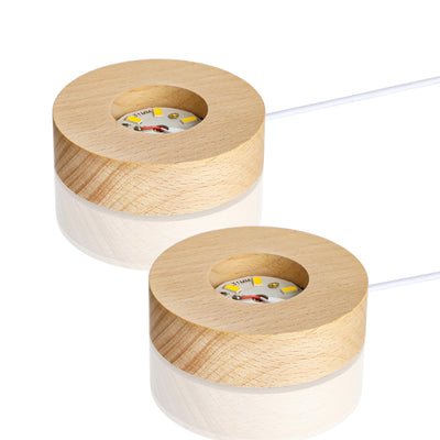 ZEERSHEE 2Pcs Led Wood Display Stand for 3D Crystal Glass Resin Art Light Wooden Lamp Base for Crystals LED Round Display Pedestal