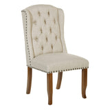 OSP Home Furnishings Jessica Button Tufted Wingback Upholstered Dining Chair with Wood Legs, Linen Fabric, 22.5” W x 26.25” D x 42.75” H OSP Home Furnishings