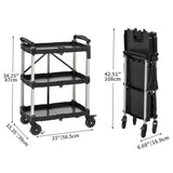 YITAHOME Folding Utility Service Cart, 350LBS 3 Tier Foldable Cart with Wheels Collapsible Cart on Wheels with 360°Swivel Wheels (2 with Brakes), Portable Cart for Home Garage Restaurant Office YITAHOME