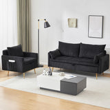 Furnimart 3-Seater Storage Sofa and Couch, Corduroy Loveseat with Accent Single Chair, Small Living Room Furniture Set for Apartment, Tiny Homes and Lofts, 2PC-Black Furnimart