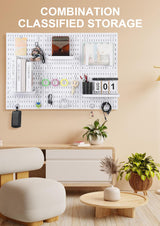 Pegboard Wall Organizer Kit – Heavy Duty 20lbs Load Bearing, Easy Installation, 4 Peg Board Panels 14 Accessories – Multi-Surface Use For Garage, Office, Kitchen & Crafts (White Pegboard,24″×24″) Colville