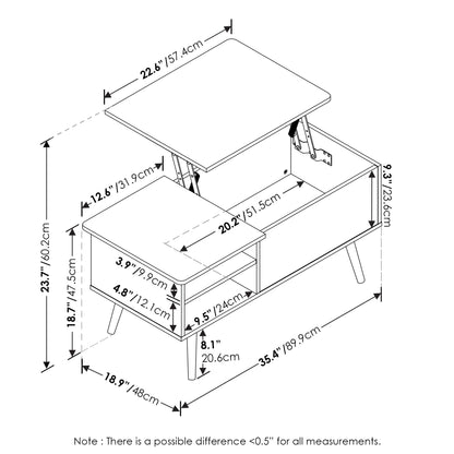 Furinno Jensen Living Room Wooden Leg Lift Top Coffee Table With Hidden Compartment and Side Open Storage Shelf, Americano - WoodArtSupply